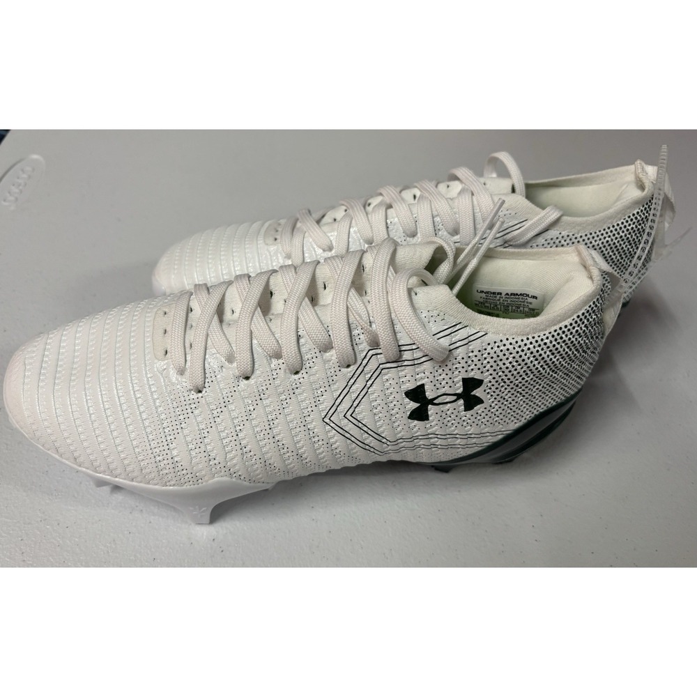Under Armour Lacrosse Cleats, White/Dark Green, US Sz 6.5M, 8W